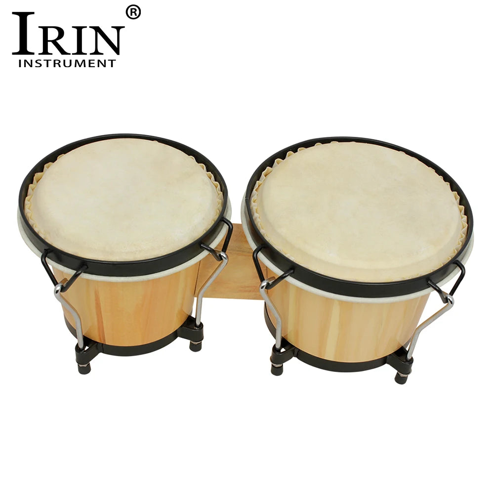 Pro Model.  IRIN 6 Inch Genuine Sheep Skin Bongo Drum Wooden Color Double-Drum Percussion Instrument African Jazz Style.  Amazing Sound!