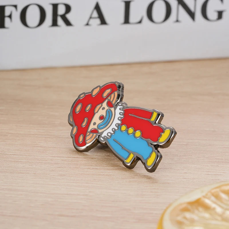 Mr. Mushroom the Trippy Festival Clown.  Premium Enamel Drip Pin.