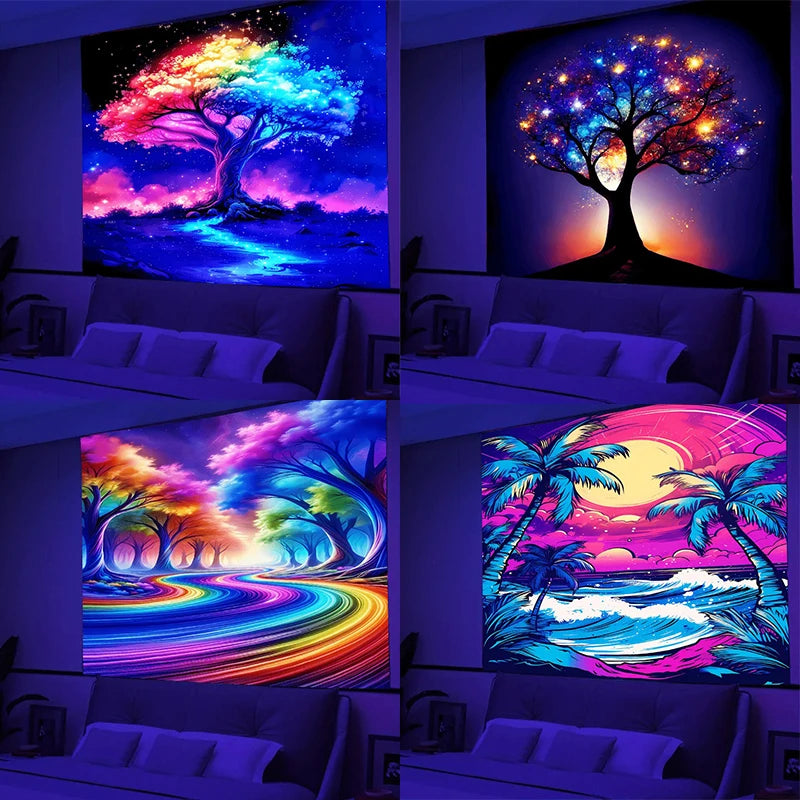 HD Ultraviolet psychedelic fantasy tree luminous tapestry Collection