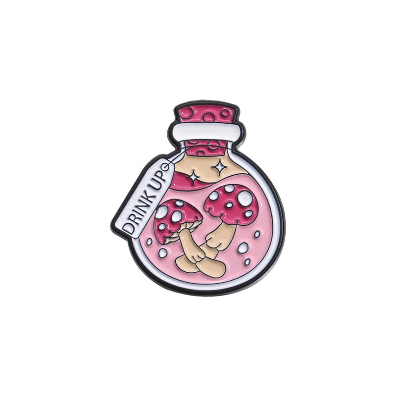 Mushrooms In A Bottle Enamel Festival  Pins