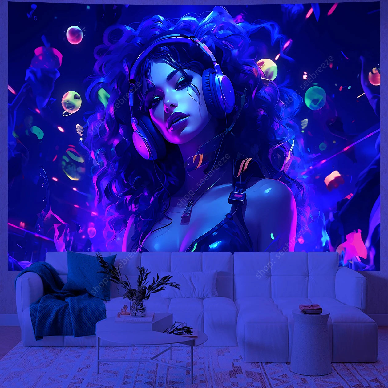 Psychedelic Mystic Face UV Reactive Tapestry Collection.
