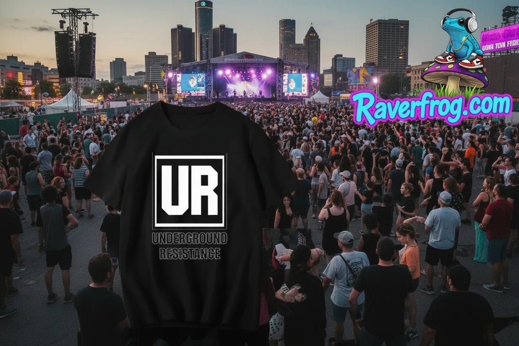 **JEFF MILS** Detroit Exclusive. Underground Resistance - Detroit Techno Pioneers. Jeff Mills and Robert Hood Exclusive T-Shirt.  Matching Hoodie Available.