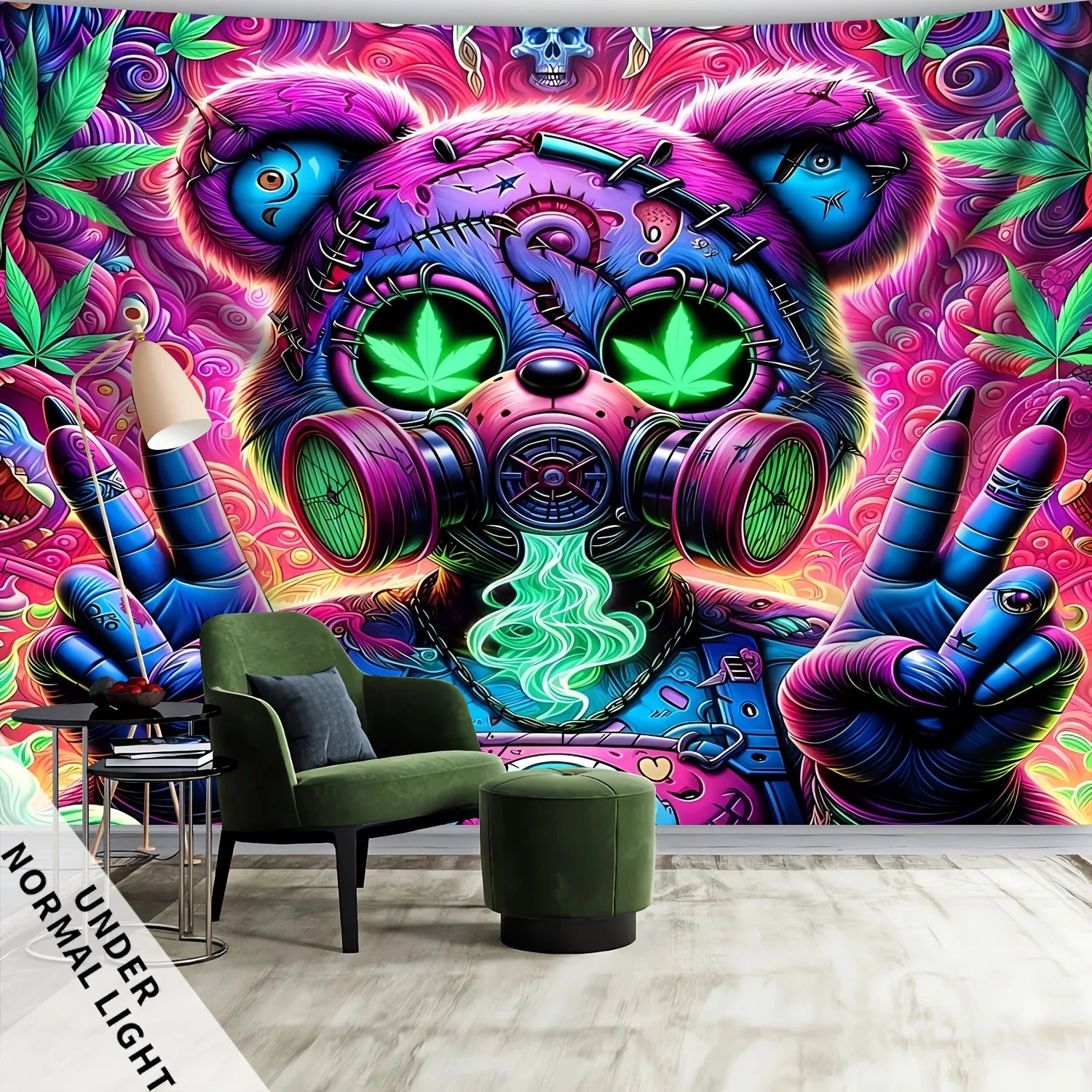 HD Tranquilized Teddy UV Fluorescent Tapestry.  Premium - Bright, Vivid and Detailed.