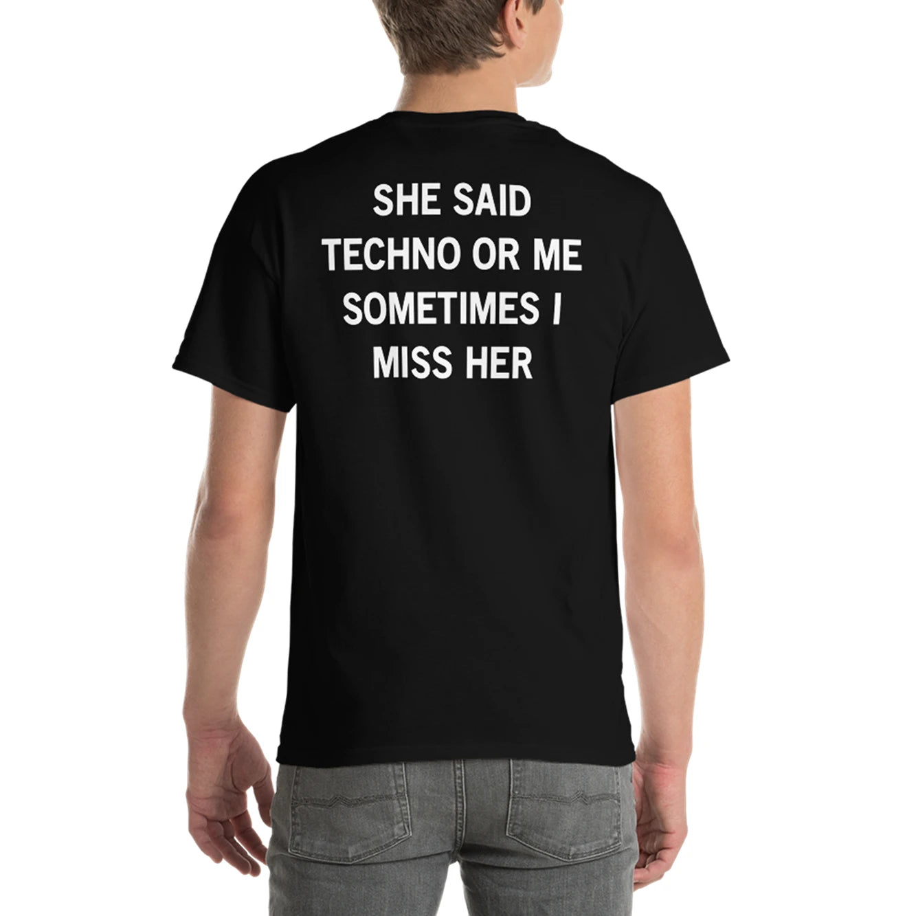 Men’s and Women’s Matching “Techno or Me”- Black T-Shirt