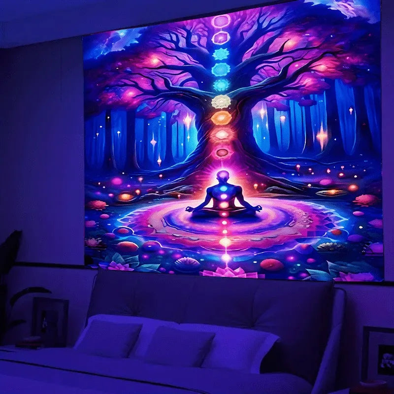 HD Ultraviolet psychedelic fantasy tree luminous tapestry Collection