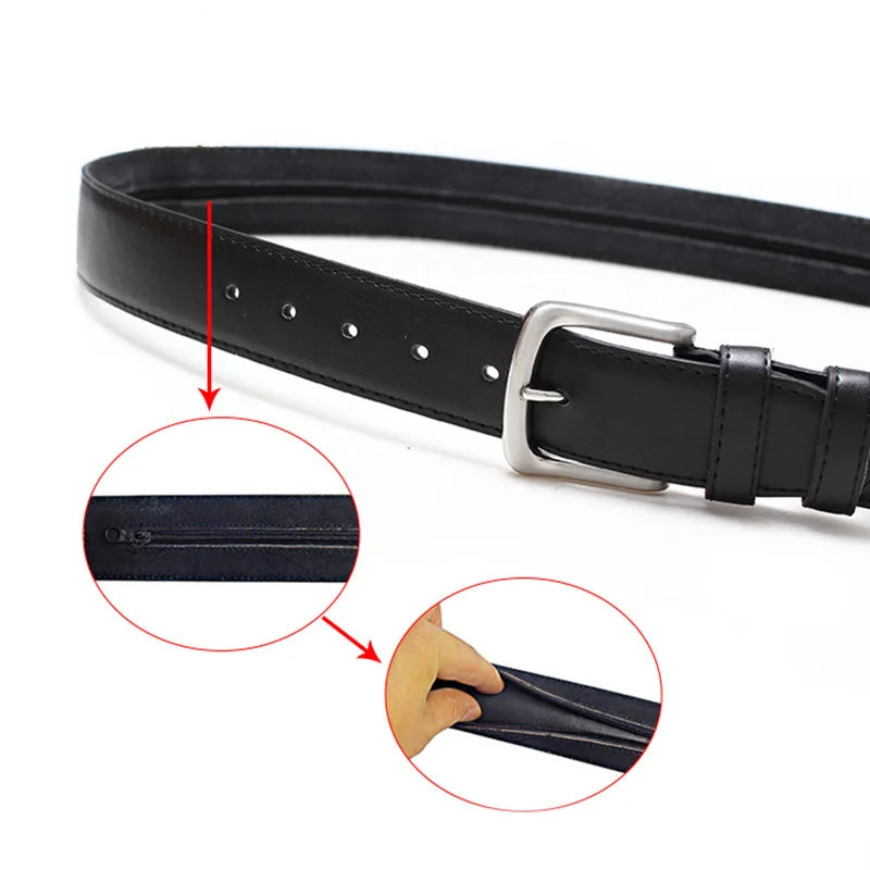 Hidden Stash Belt sizes 28-42waist. Anti Theft Belt. Genuine Leather. Notched sizing allows perfect fit.