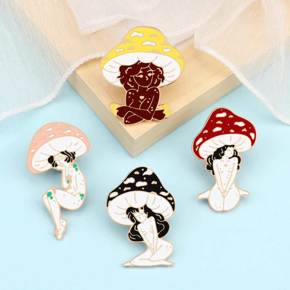 Mushroom Trippy Sisters Enamel Drip Pins.