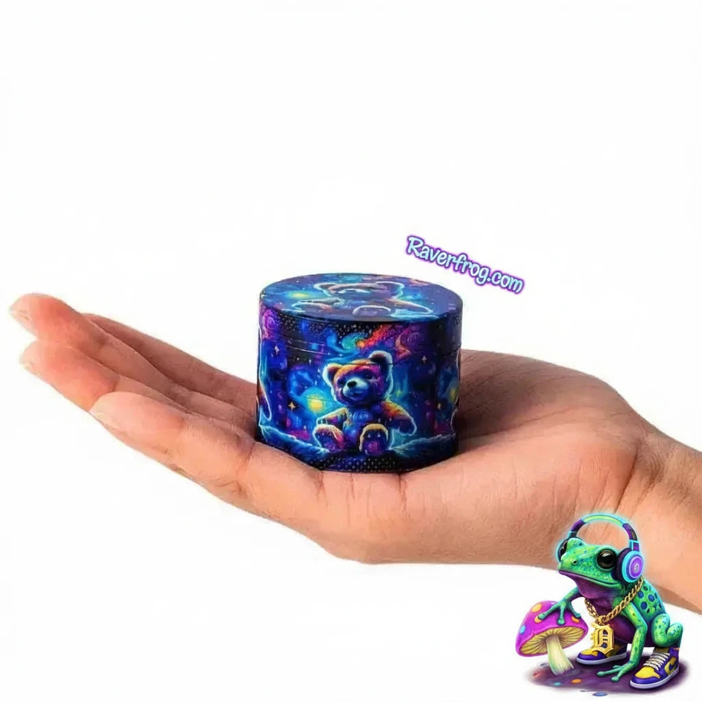 2" Starry Night Neon Teddy Herb Grinder and Rolling Tray + Trimming Scissors + Keefe Scraper+ Pipe Multi-Tool.  100% Discreet Packaging!
