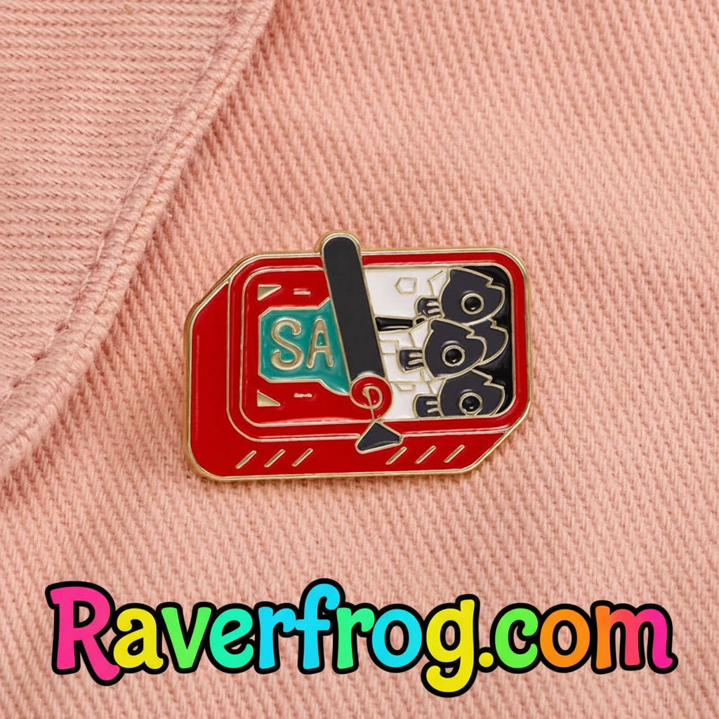 Sardine Can Enamel Festival Pin. Packed tighter than a Dom Dolla main stage set!