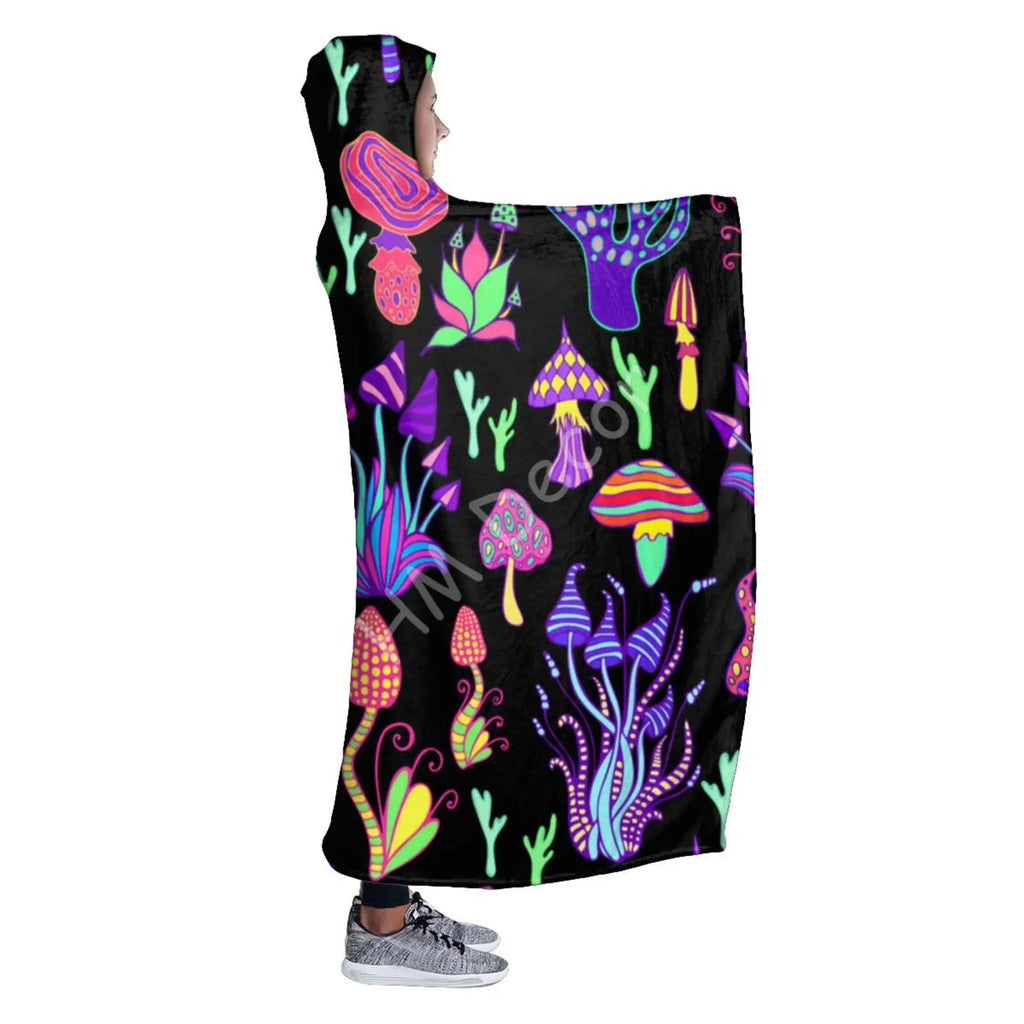 Trippy Shrooms Hooded Blanket.  Raverfrog Psychoactive Snuggle 🐸