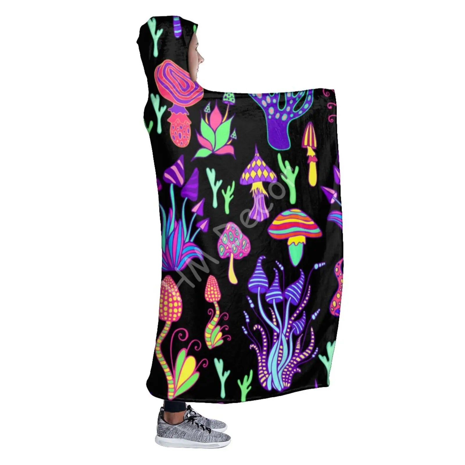 Trippy Shrooms Hooded Blanket.  Raverfrog Psychoactive Snuggle 🐸