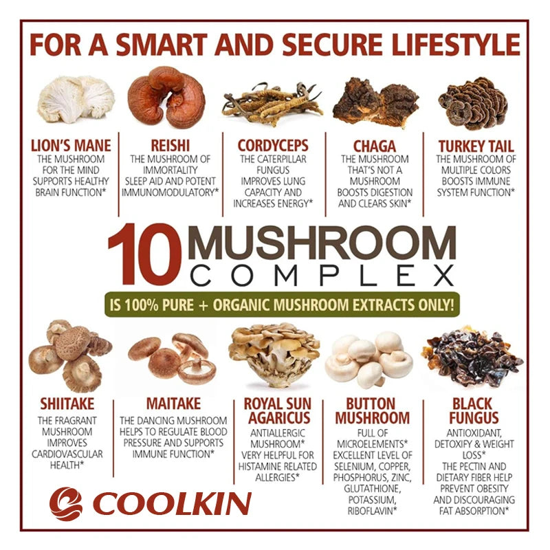 Limitless 10 Mushroom Complex - Boost Energy, Improve Brain Function, Enhance Memory and Concentration, and Boost Immunity