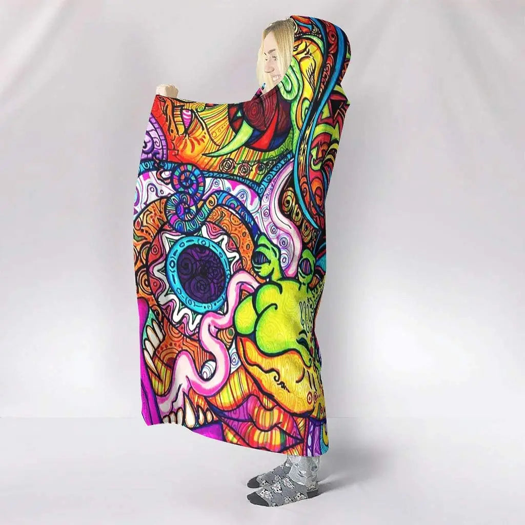 Trippy Rainbow Sherpa Fleece Hooded Blankets.