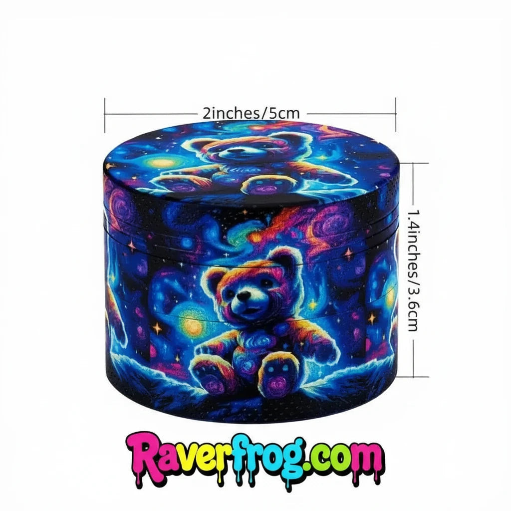 2" Starry Night Neon Teddy Herb Grinder and Rolling Tray + Trimming Scissors + Keefe Scraper+ Pipe Multi-Tool.  100% Discreet Packaging!