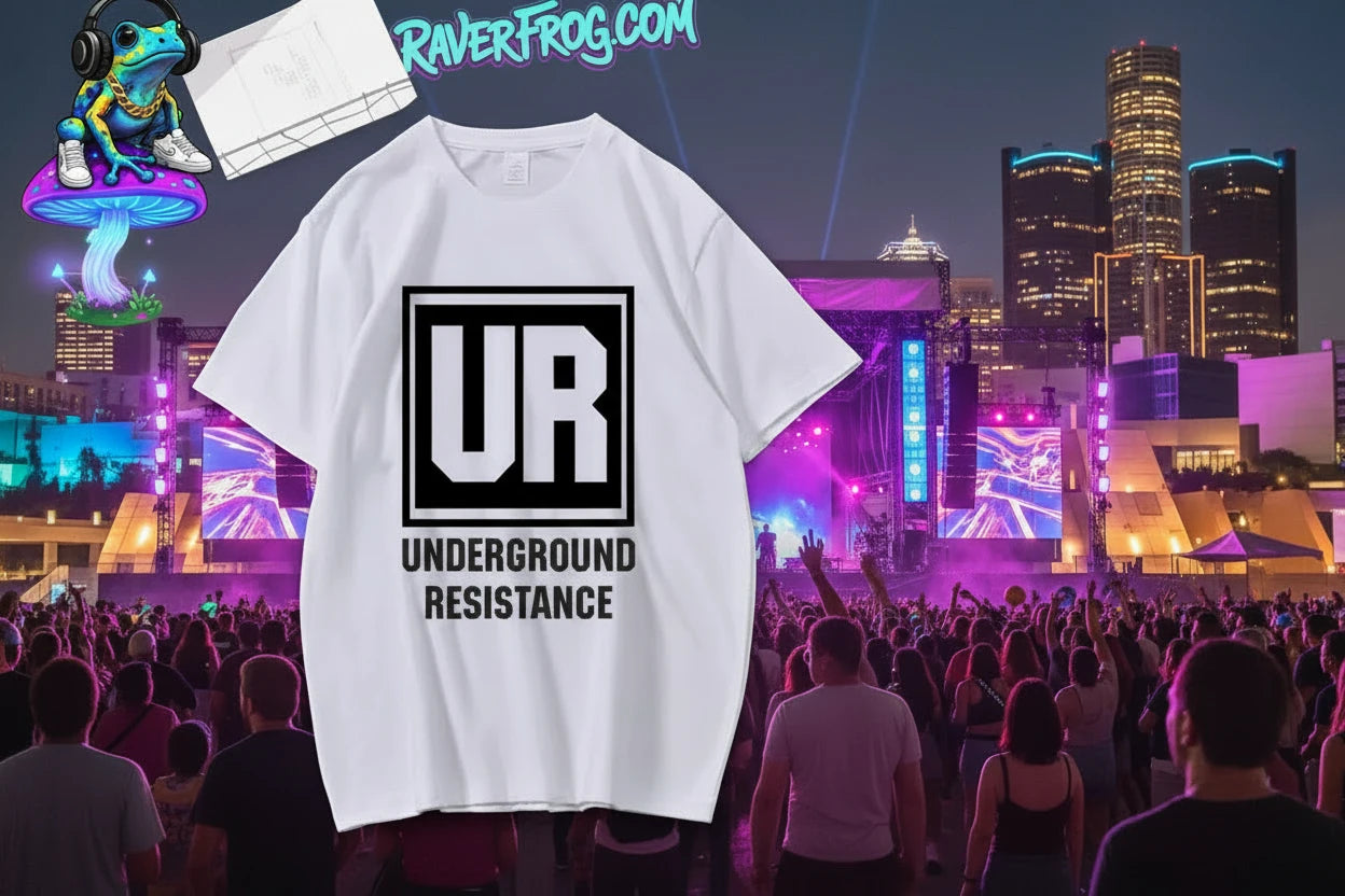 **JEFF MILS** Detroit Exclusive. Underground Resistance - Detroit Techno Pioneers. Jeff Mills and Robert Hood Exclusive T-Shirt.  Matching Hoodie Available.