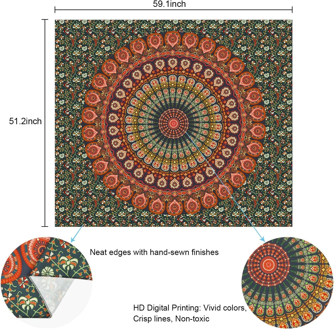 VIKAMA Psychedelic American Mandala Tapestry