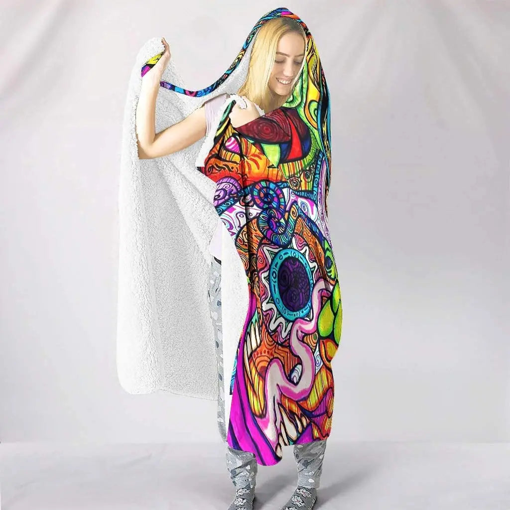 Trippy Rainbow Sherpa Fleece Hooded Blankets.