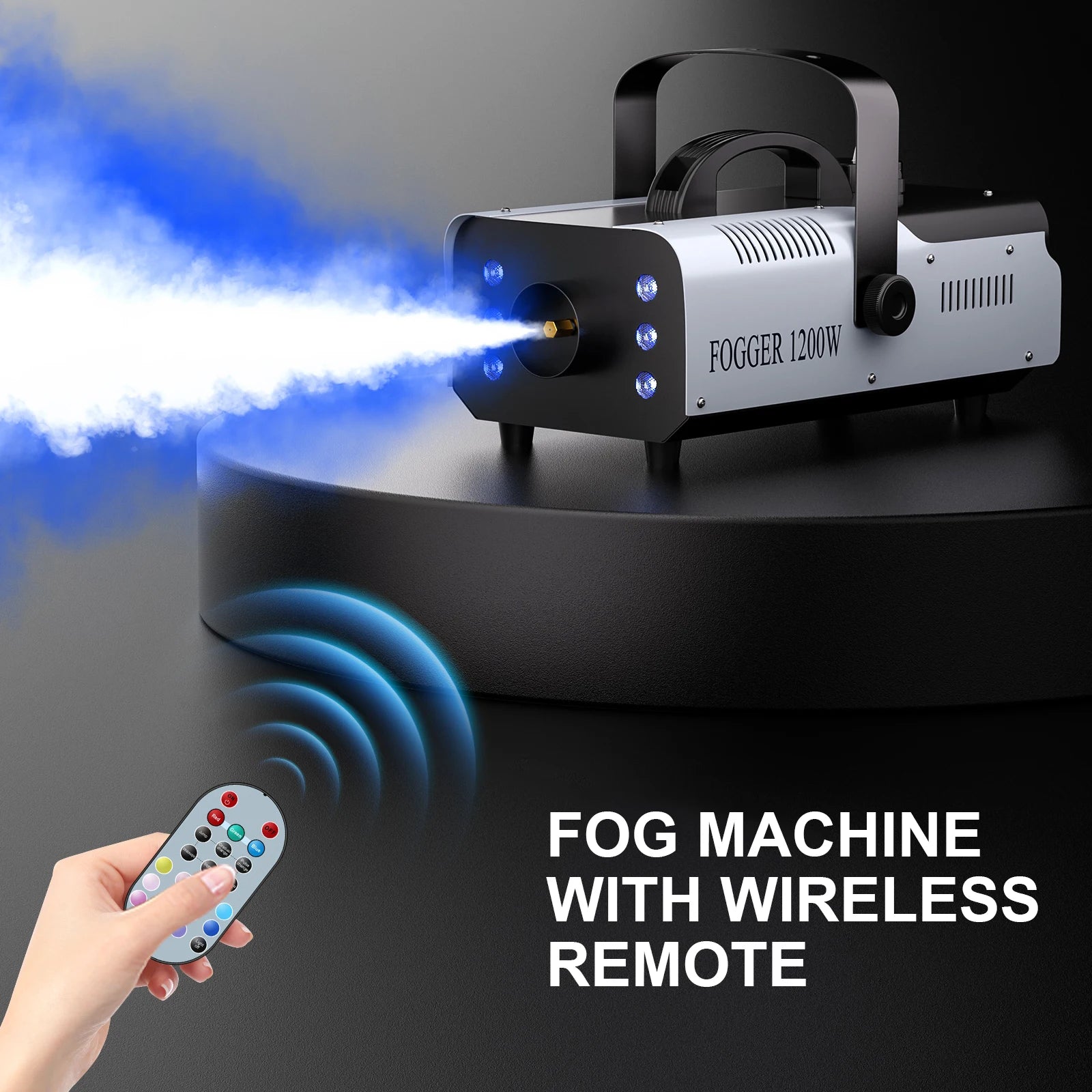 Fieryzeal 1200W Professional Fog / Smoke Machine.  Remote controlled, with 6 LED Color Changing Lights.  DJ Frogs all in one.