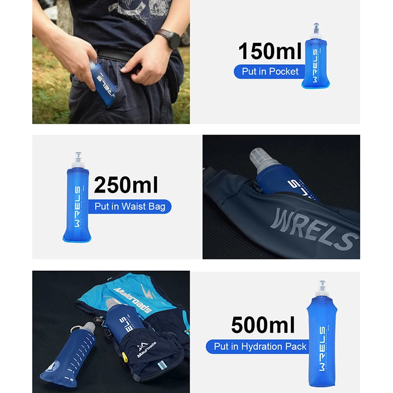 Pocket Pint. Raverfrog / WRELS Festival Folding Water Bottle (TPU BPA-Free Collapsible Soft Flask)Variety of Sizes.
