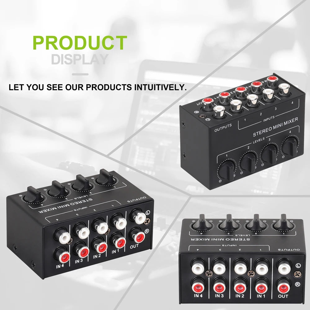 Portable CX400 Passive Stereo Mixer 4-Channel Small Audio Mixer Stereo Dispenser with RCA Inputs For Live Studio DJ Equipment