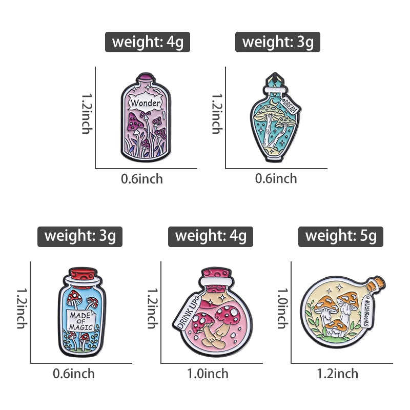 Mushrooms In A Bottle Enamel Festival  Pins