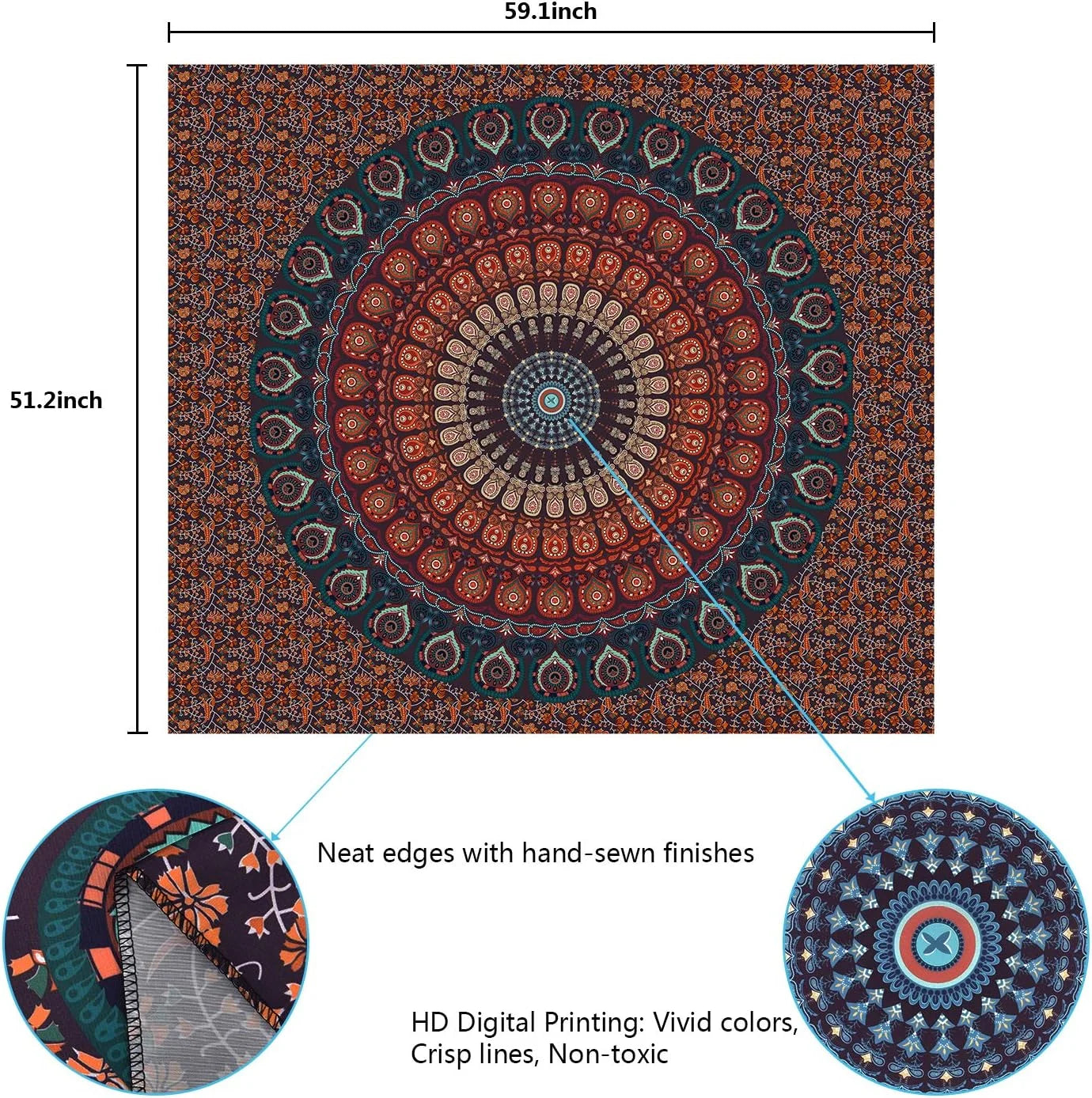 VIKAMA Psychedelic American Mandala Tapestry