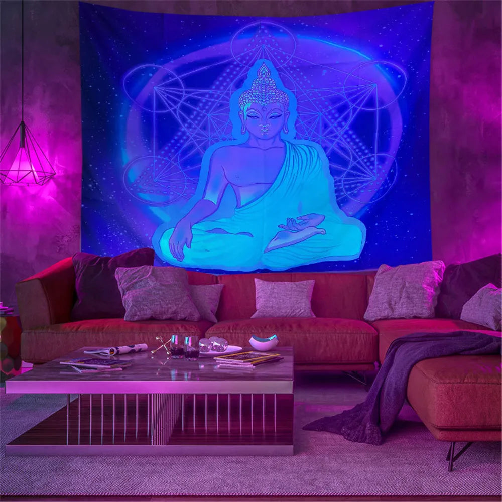 Fluorescent Trippy Namaste Tapestry Collection. Psychedelic Choices.