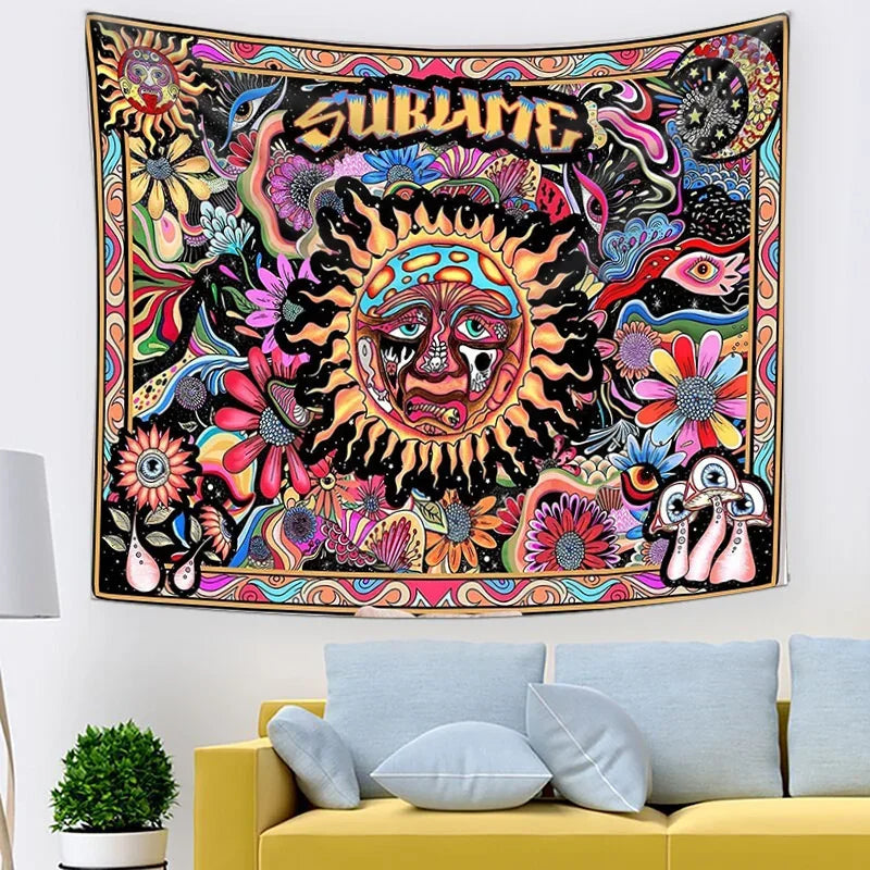 Psychedelic Trippy Sublime Sun Tapestry and many other Solar themed choices.