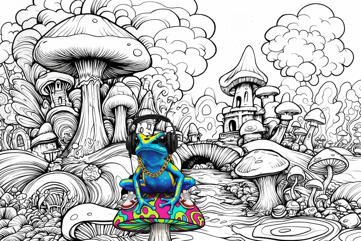 RaverFrog Acid Trip / Mushroom World  Adult Coloring Book.  Original Amazing Art Images.   Bring your Trips a Reality!