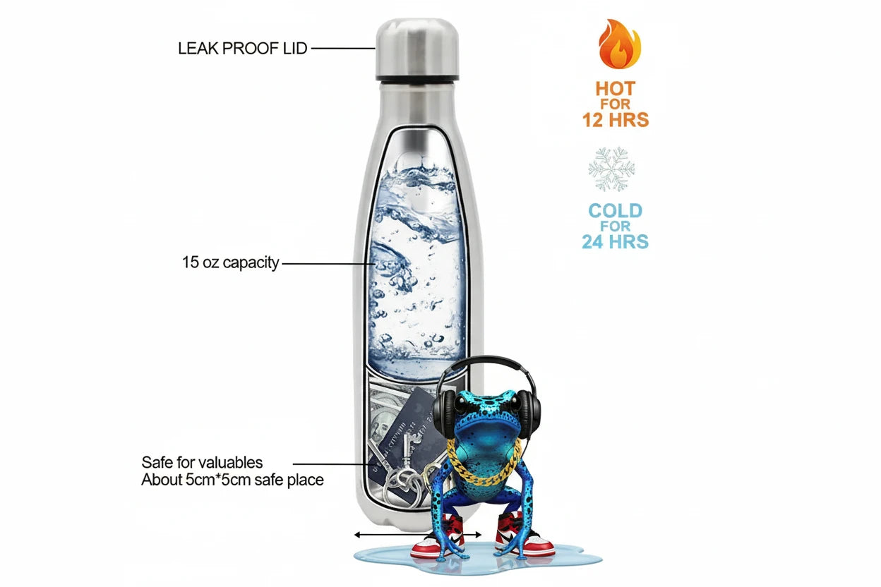 Premium Secret Hidden Safe Steel Water Bottle Stash. Hydrate and Stash. Real water bottle + Stash. Fool Proof.