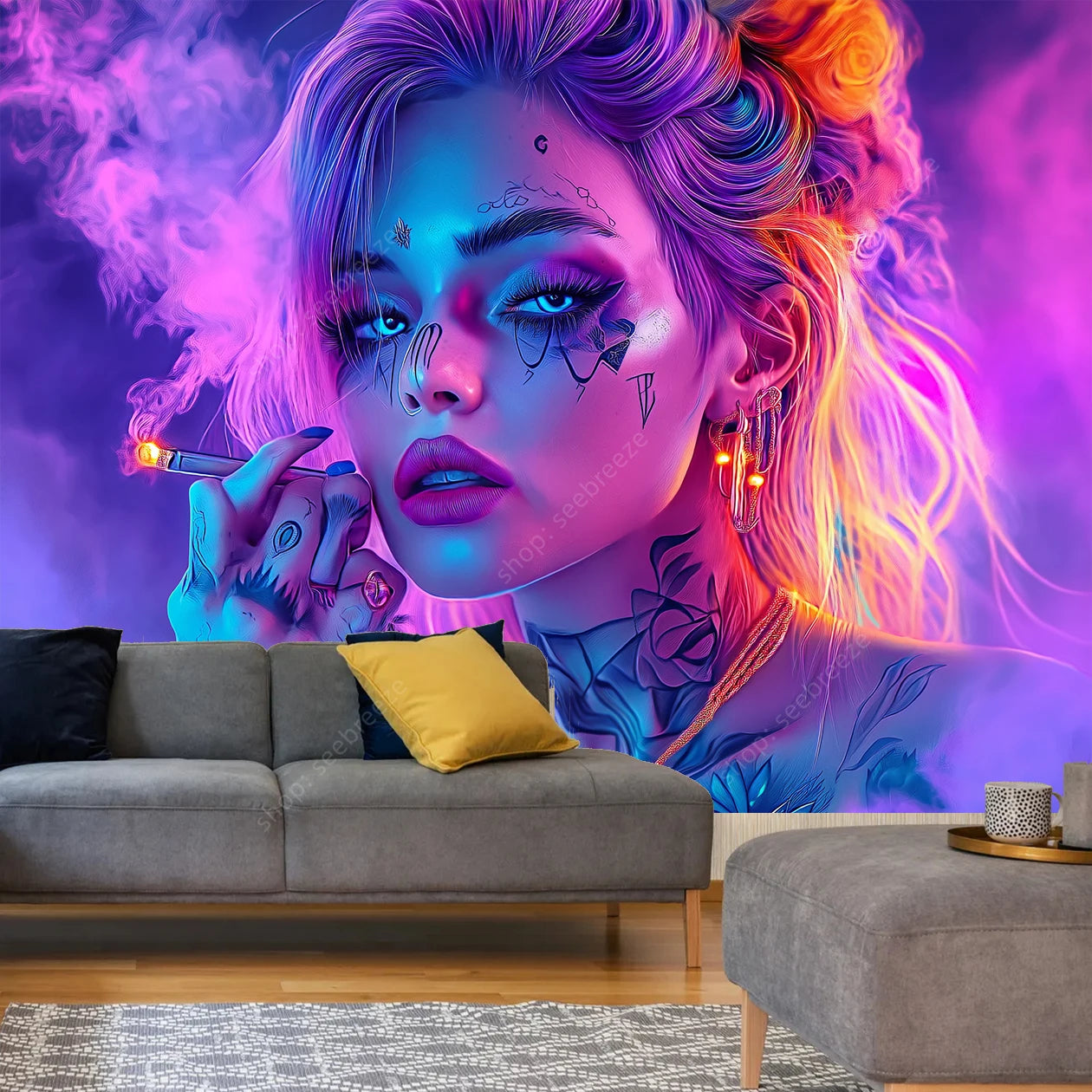 Stylized HD Graphic Sexy Smoker Tapestry Collection