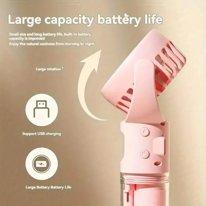 Portable Water Mist Fan Mini Handheld. USB Charging / Recharging. 4 Speeds. Hangs from Neck.  9 hour Battery.