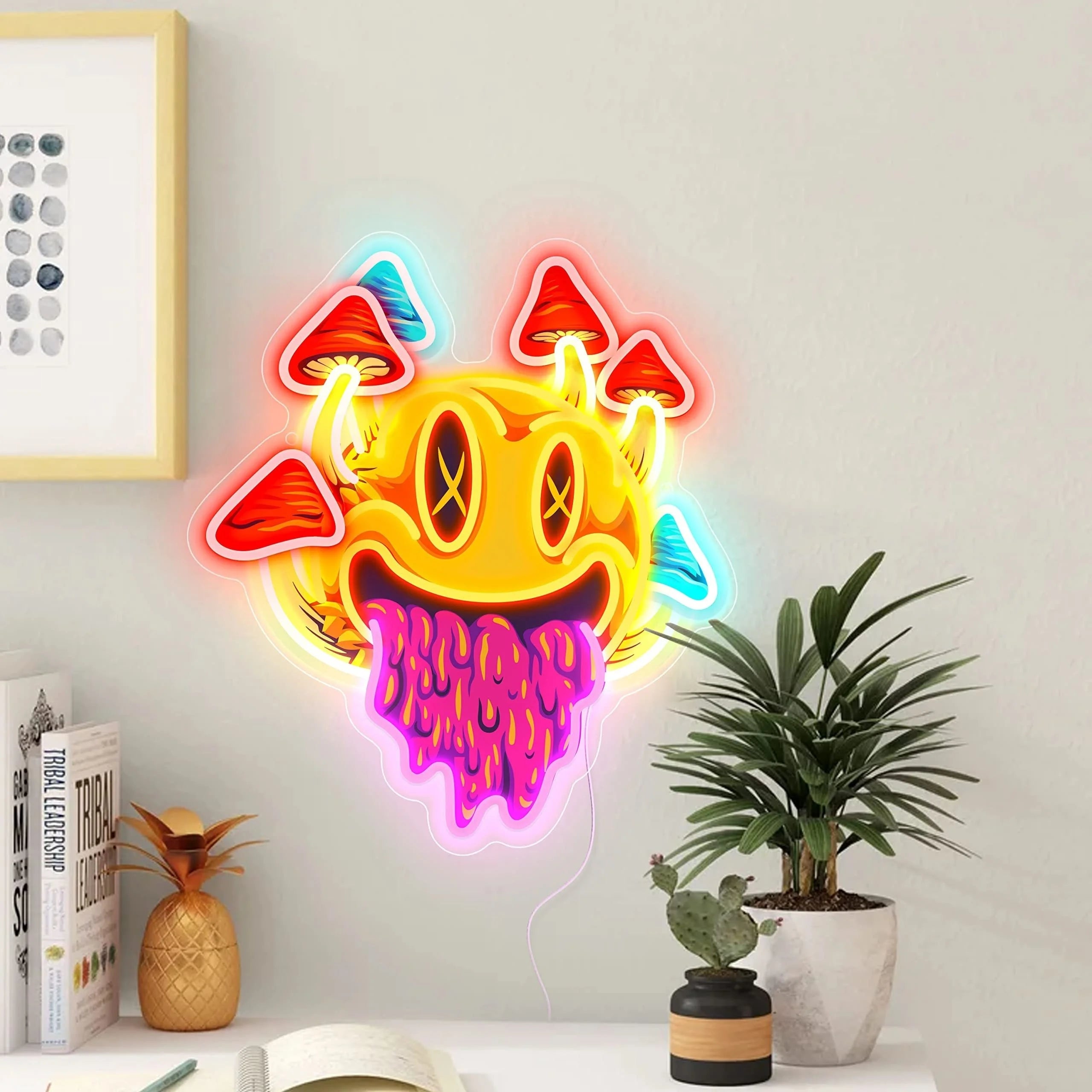 Happy Mushroom Thoughts - High Quality- Unique Neon Sign. Bright and Built to last. Premium Components.
