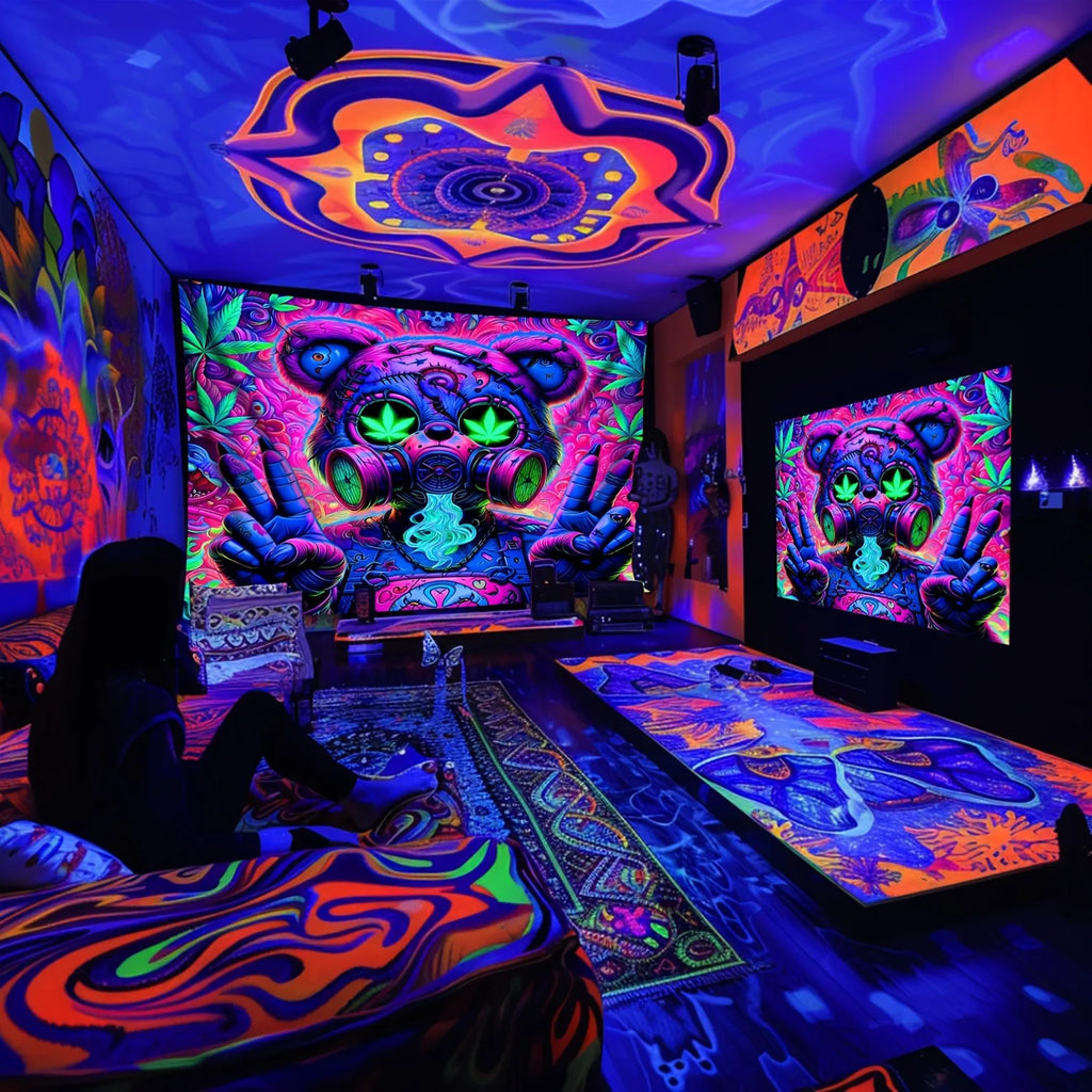 HD Tranquilized Teddy UV Fluorescent Tapestry.  Premium - Bright, Vivid and Detailed.