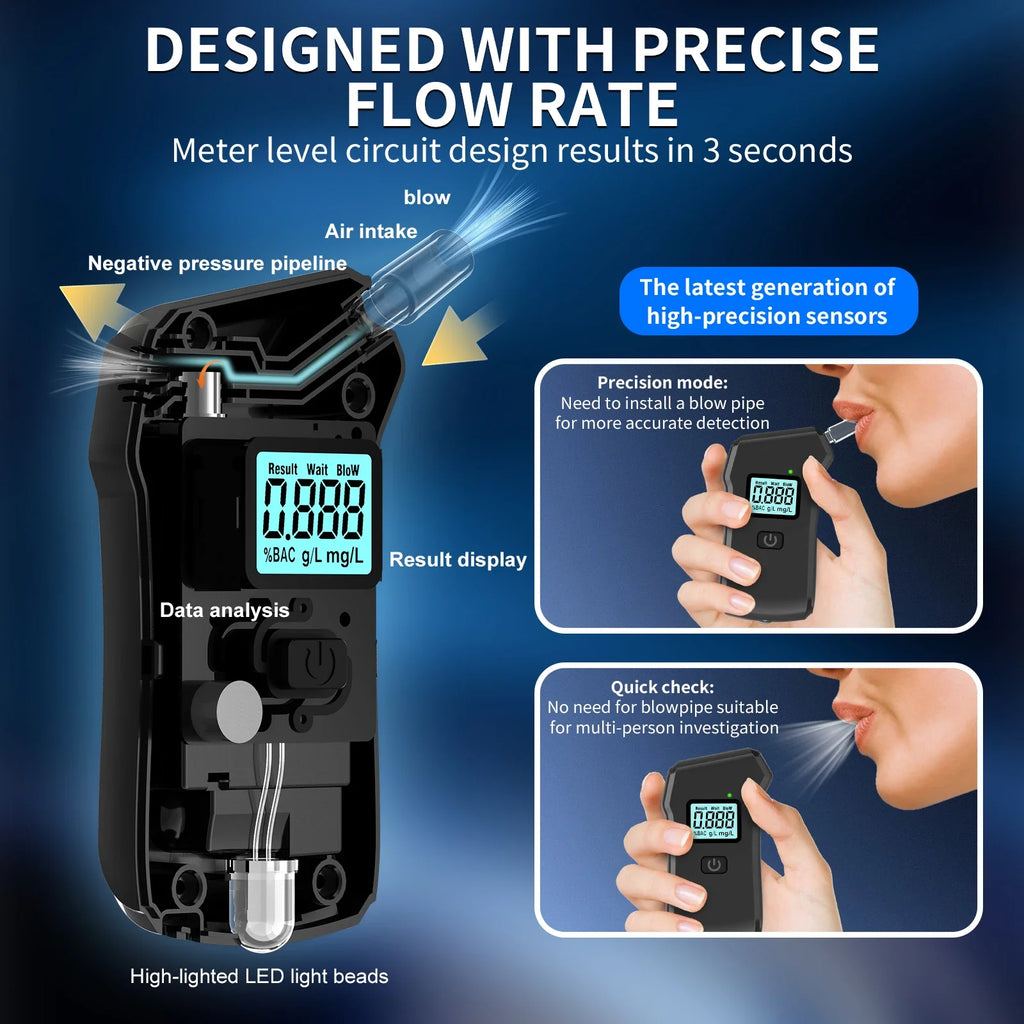 Breathalyzer, Upgraded Portable Professional High-Accuracy Breathalyzers for Alcohol with LCD Digital Display with 5 Mouthpieces