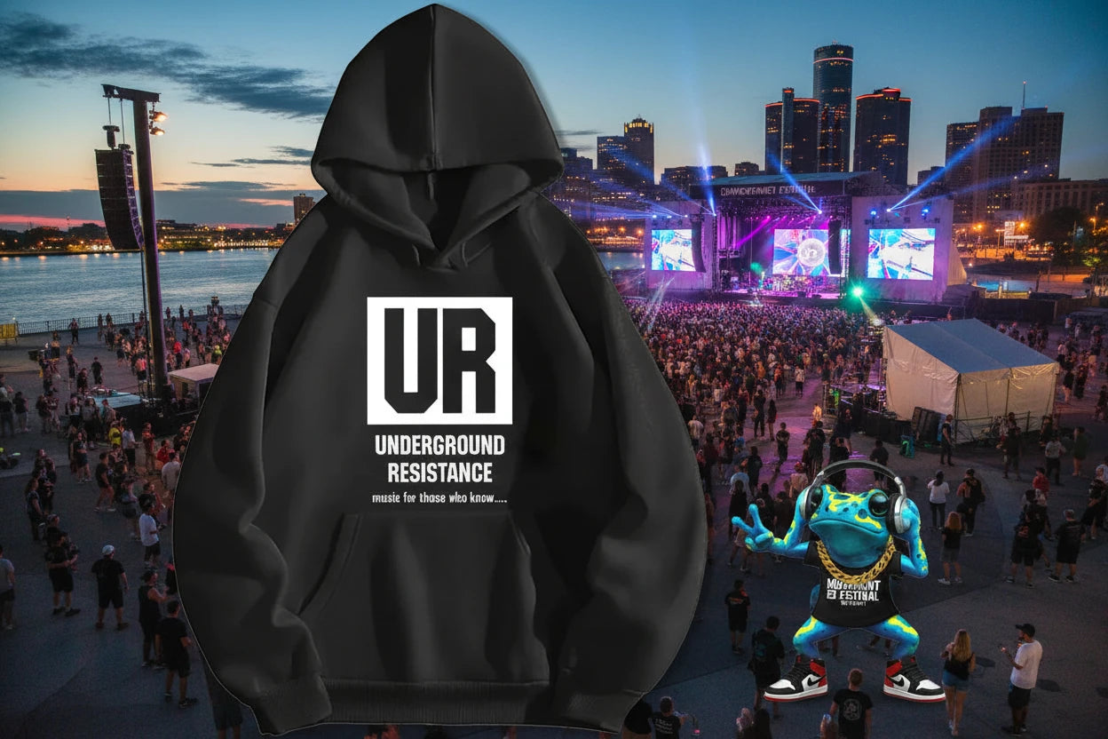 **JEFF MILS** Detroit Exclusive. Underground Resistance - Detroit Techno Pioneers. Jeff Mills and Robert Hood Exclusive Hoodie.