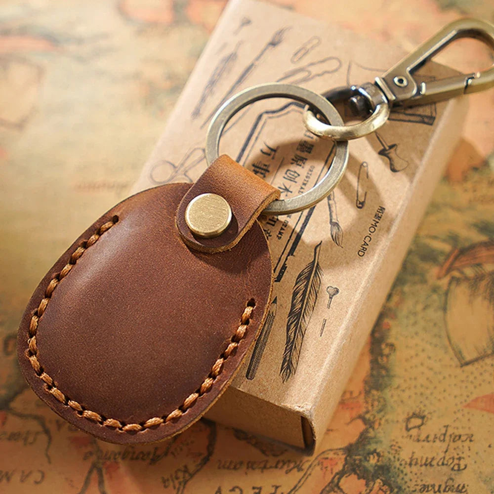 Handmade Genuine Leather Airtag Holder for Keys / Keychain.