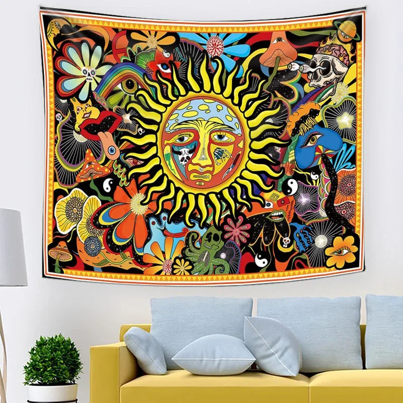 Psychedelic Trippy Sublime Sun Tapestry and many other Solar themed choices.