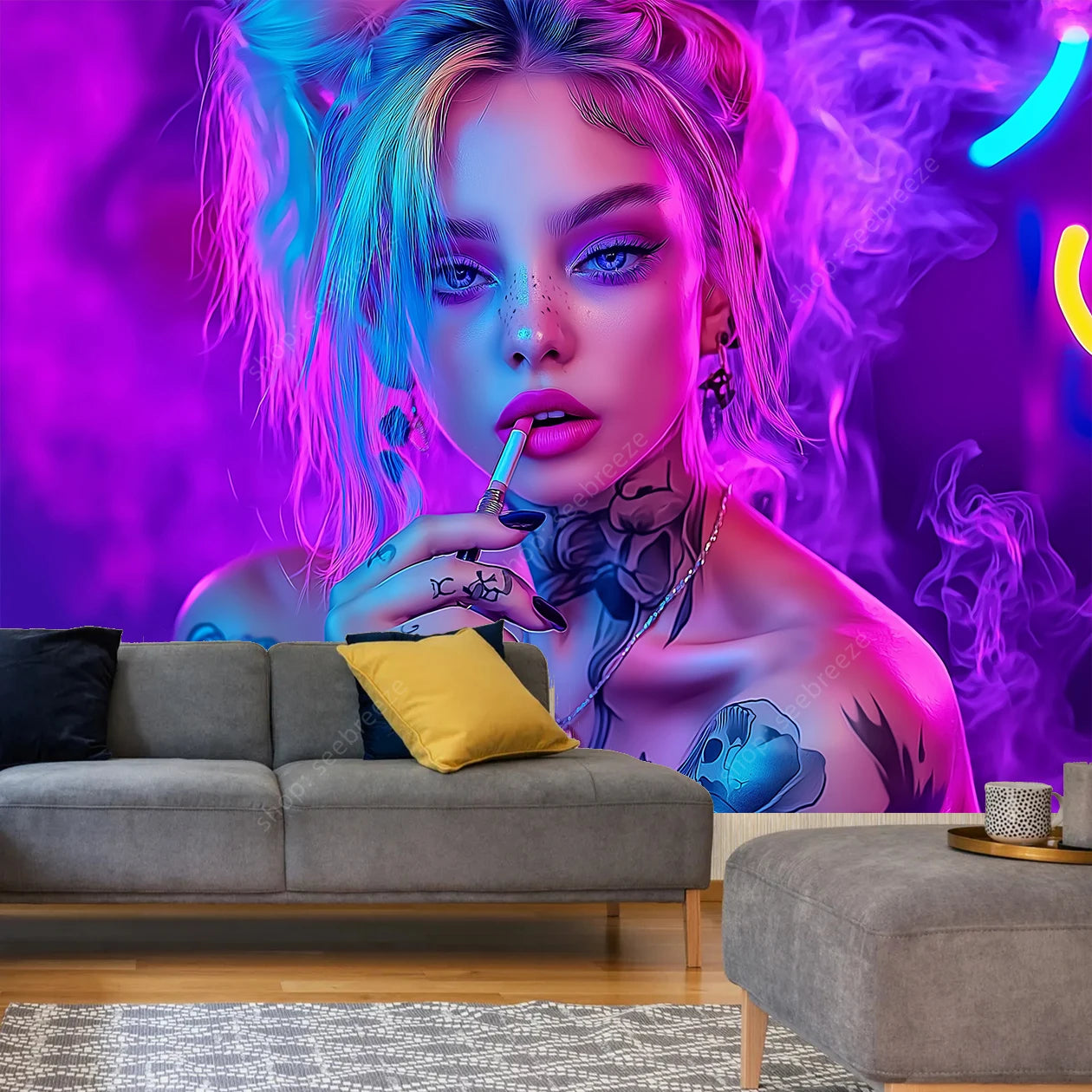 Stylized HD Graphic Sexy Smoker Tapestry Collection