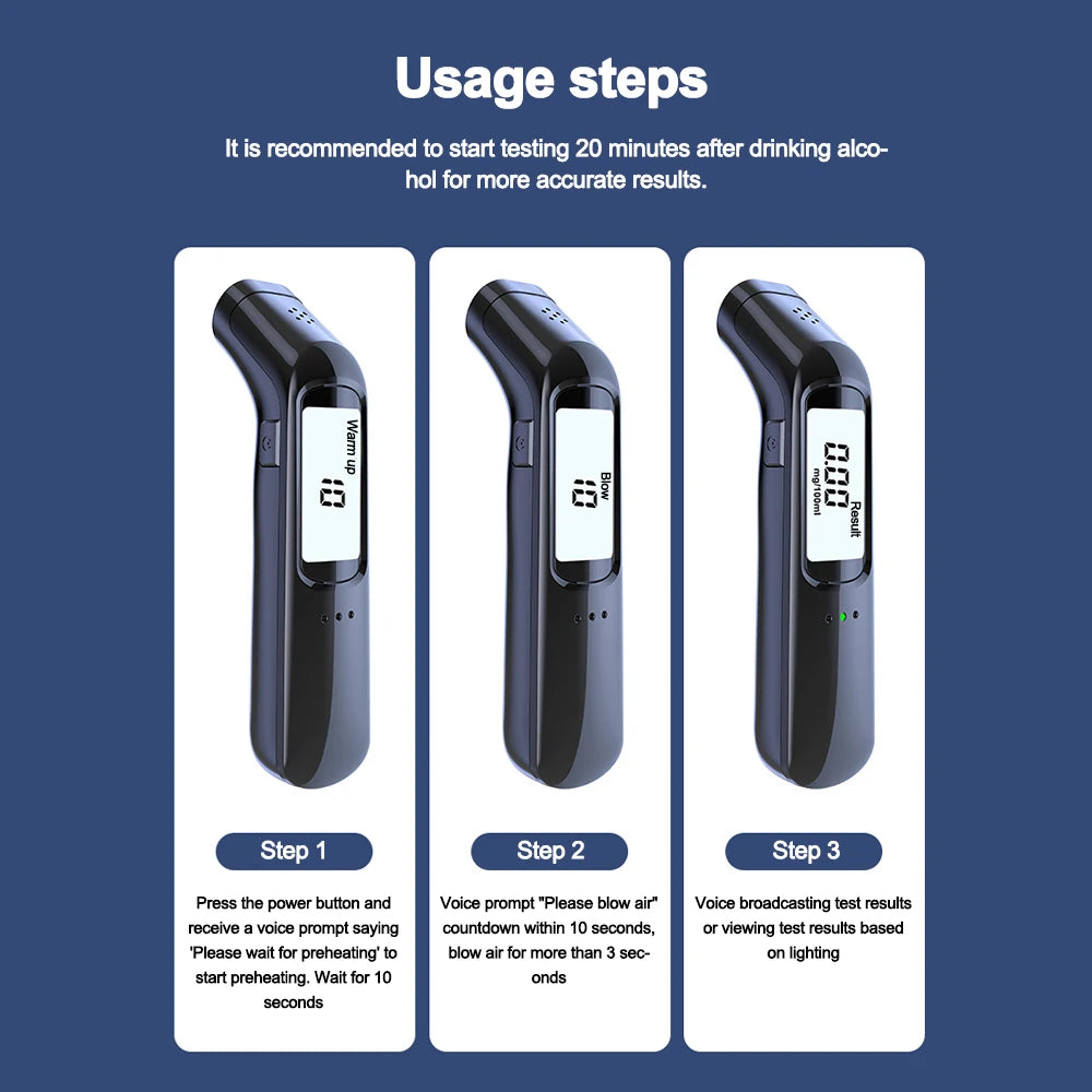 Non-Contact Alcohol Tester High Accurate Breathalyzer With LCD Display.