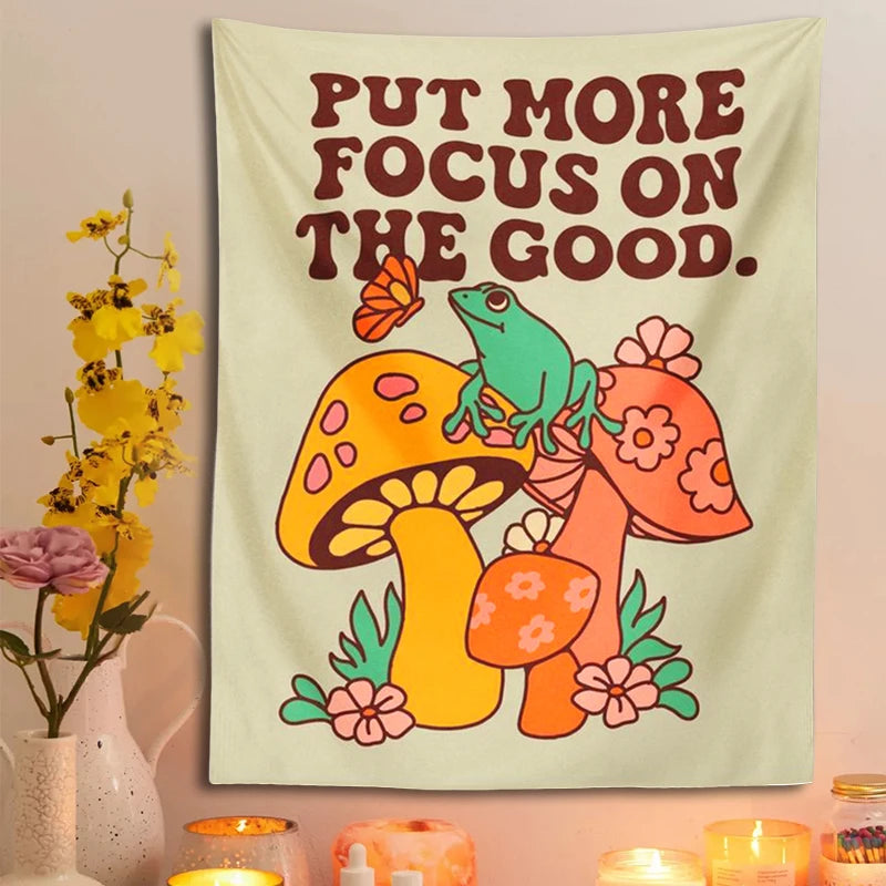 Positive Raverfrog & Mushroom Tapestry.  🐸🍄🍄‍🟫