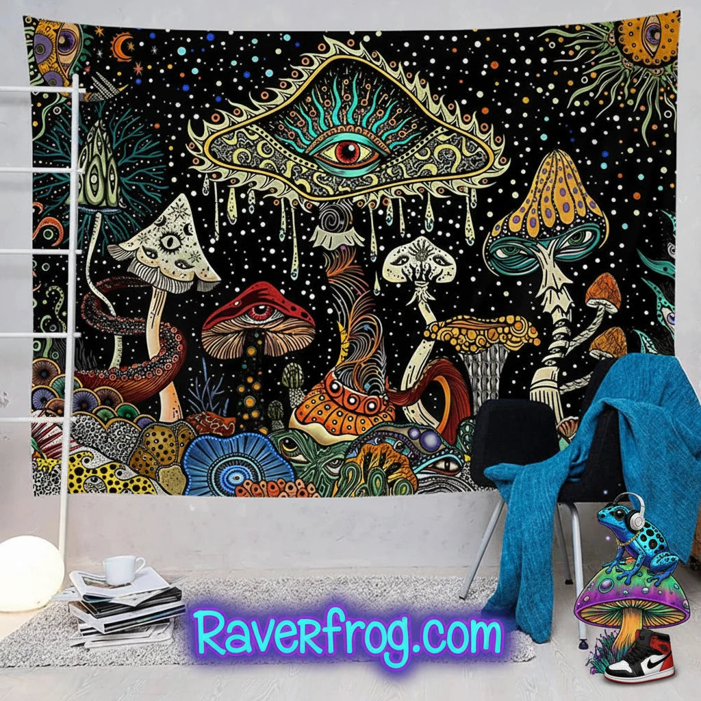 Psychedelic -All Seeing Eyes- Tapestry.  3 Size Options.  Hanging Accessories Included!