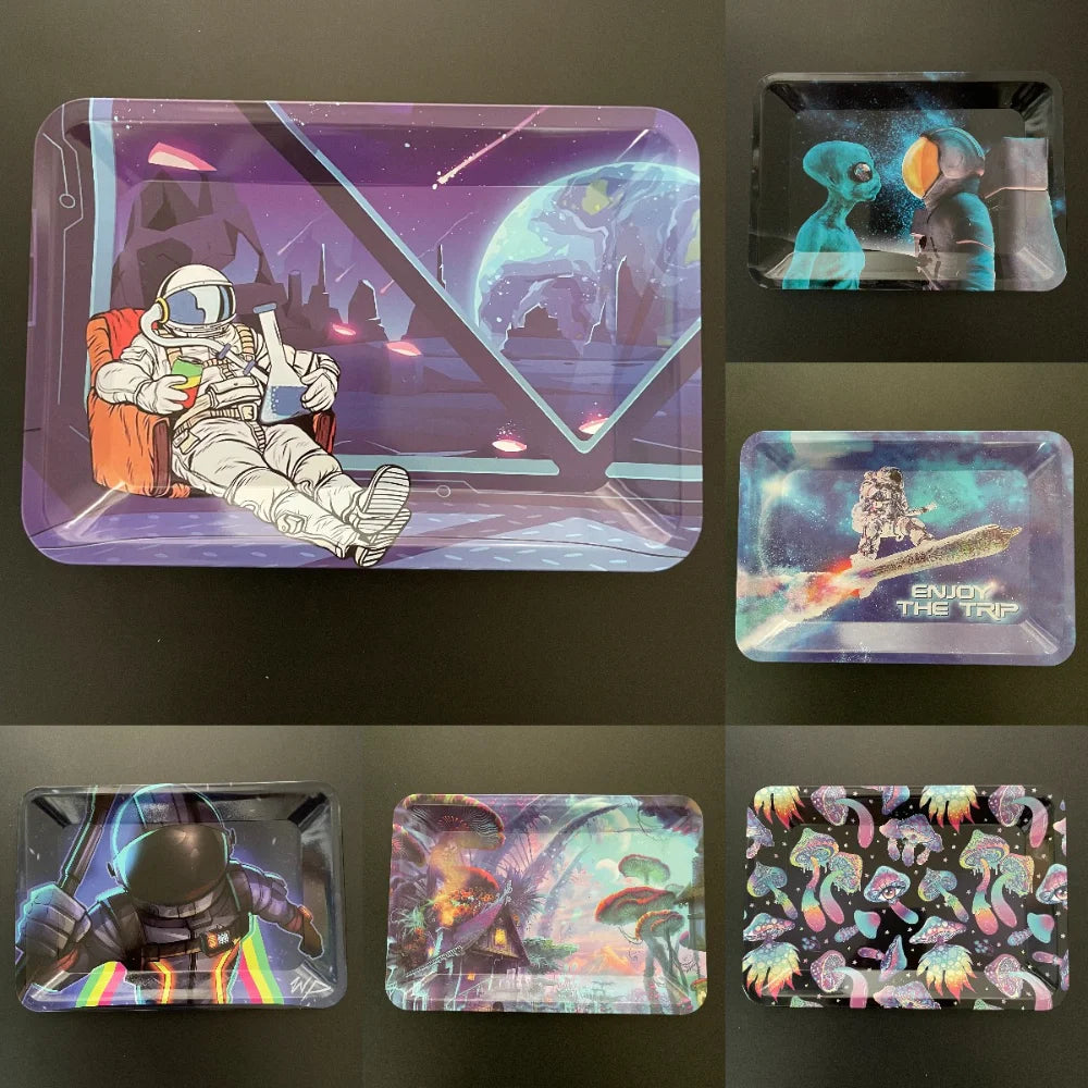 Light-Weight / Durable HD Graphic Metal Rolling Trays.  14 Design Choices.  Medium Sized - (120mm x 180mm)