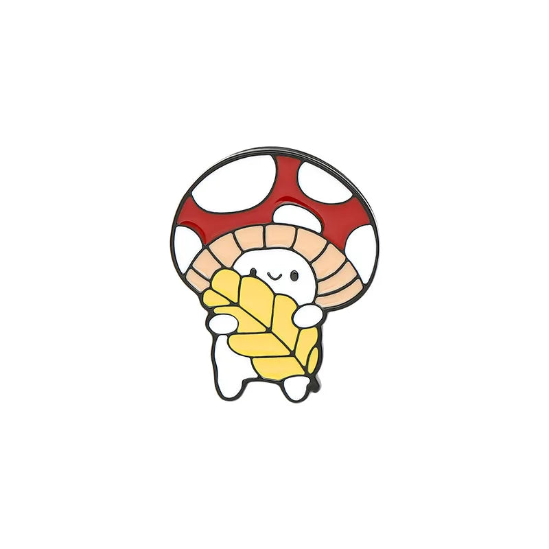 Cute R.F. Mushroom and Frog Home Enamel Pins