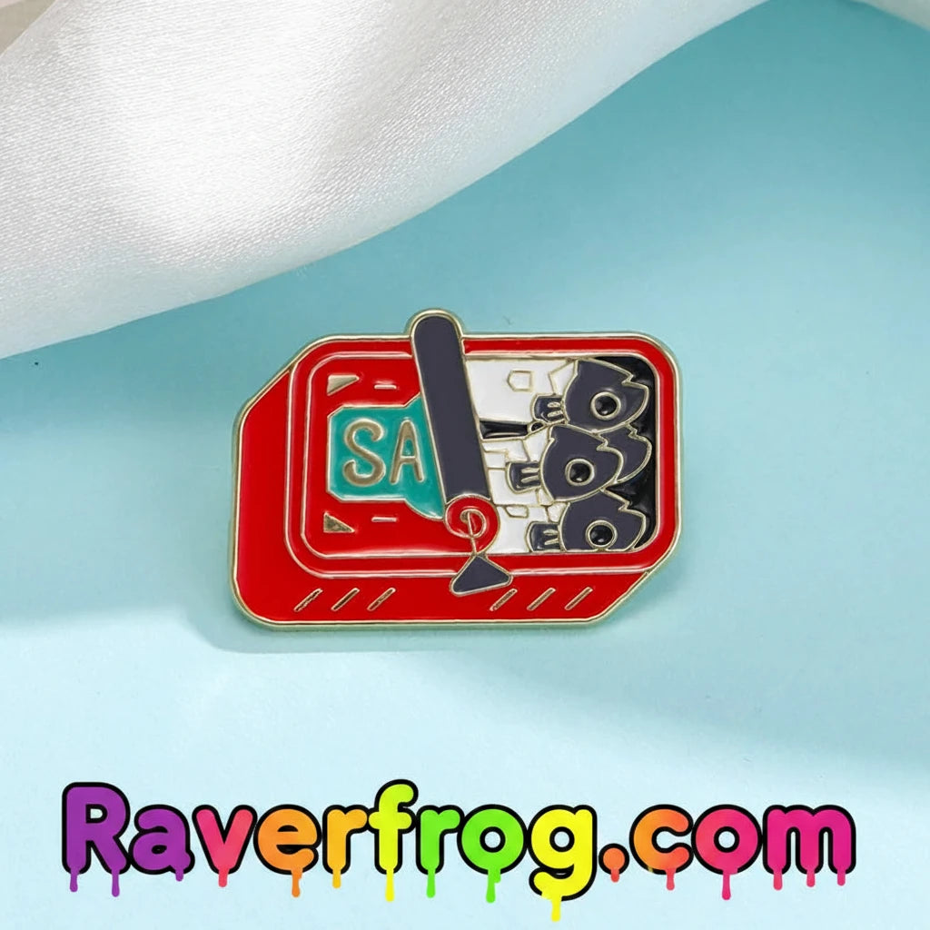 Sardine Can Enamel Festival Pin. Packed tighter than a Dom Dolla main stage set!