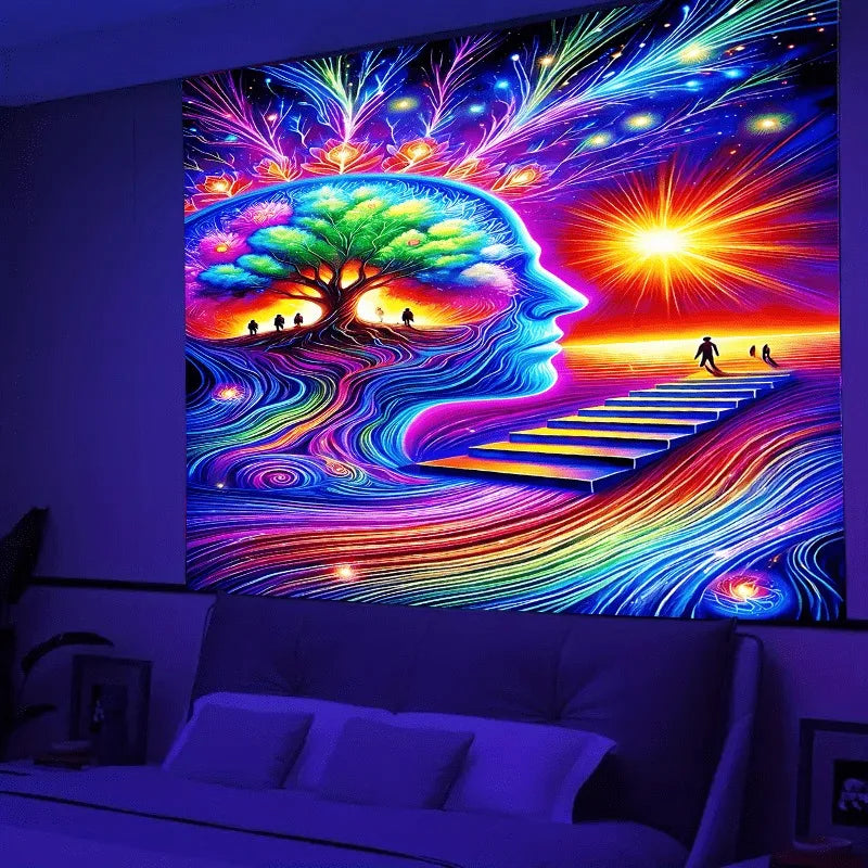 HD Ultraviolet psychedelic fantasy tree luminous tapestry Collection